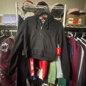 Full Send Women's Black Cropped Hoodie with Red Accents